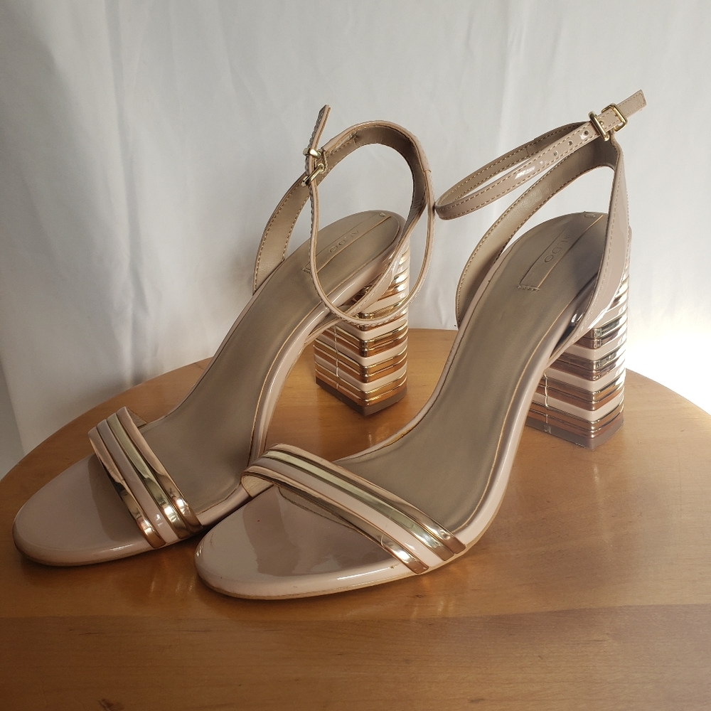ALDO nude strappy chunky block heels